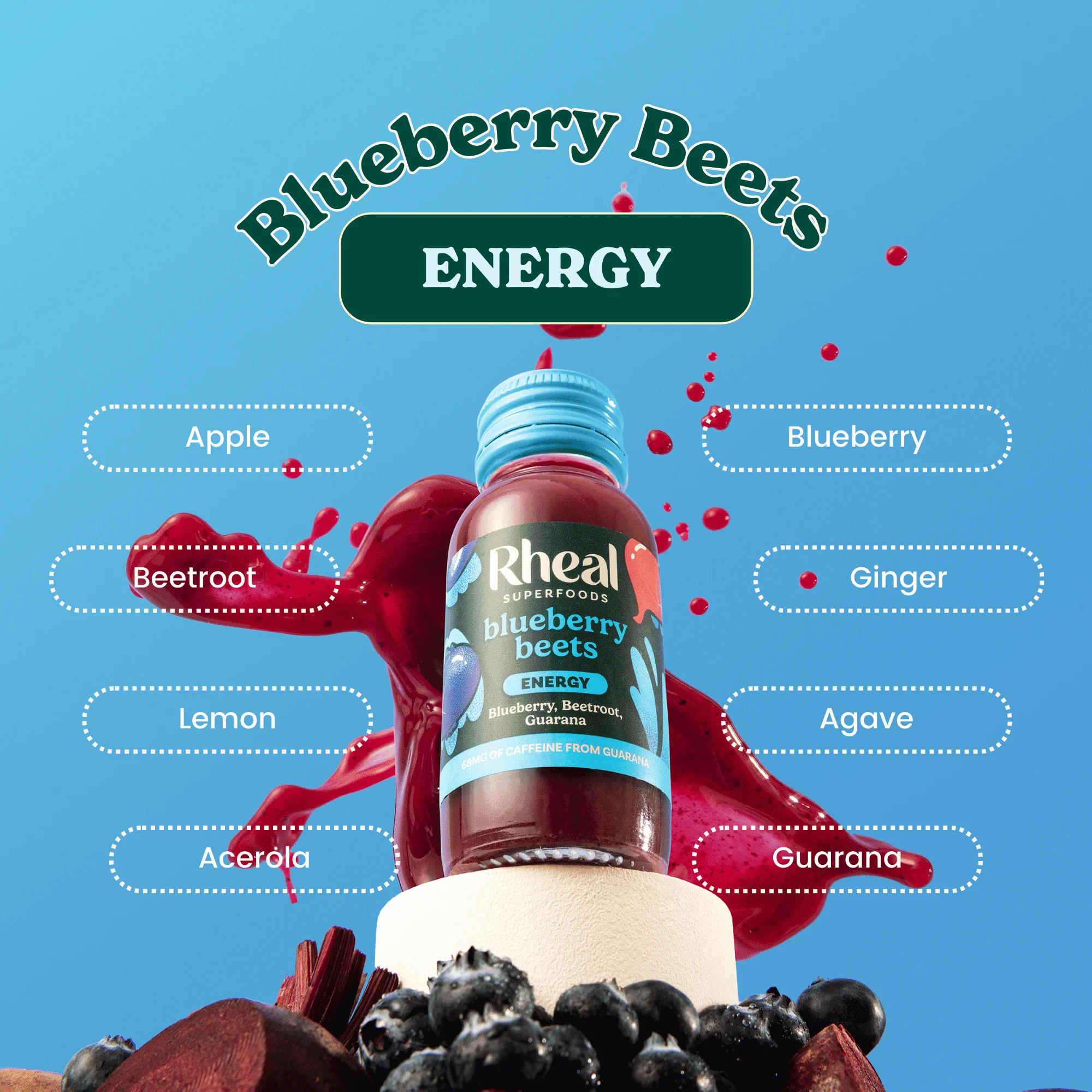 Rheal Immunity & Energy Starter Kit: Clean Greens Sachets & Blueberry Beets Wellness Shots - Image 3